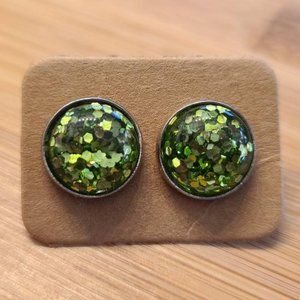 Green Glitter - 12mm druzy earrings